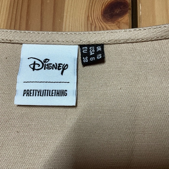 DISNEY x PRETTYLITTLETHING 100% Cotton Khaki Jacket / Vest Front Zip Cargo Sz 6 - Picture 4 of 9